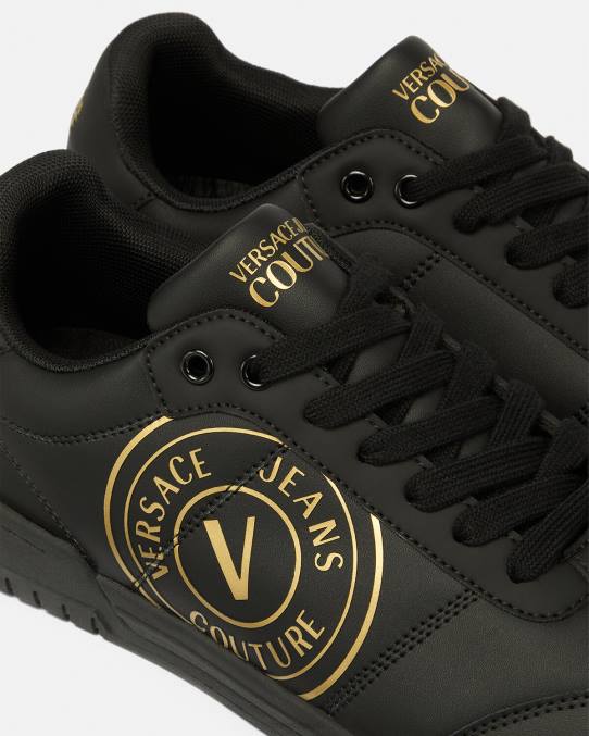 Versace zapato hombres zapatillas brooklyn con emblema en V 6BPV2443 oro negro