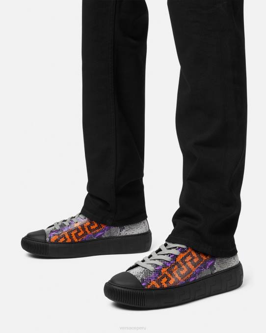 Versace zapato hombres zapatillas con estampado Greca de pitón 6BPV1554 un color
