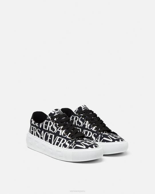 Versace zapato hombres zapatillas con greca en toda la prenda 6BPV1550 negro y estampado