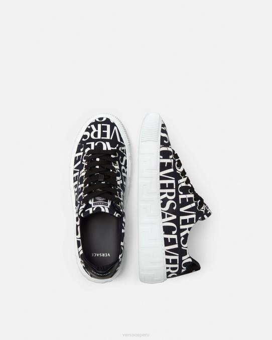Versace zapato hombres zapatillas con greca en toda la prenda 6BPV1550 negro y estampado
