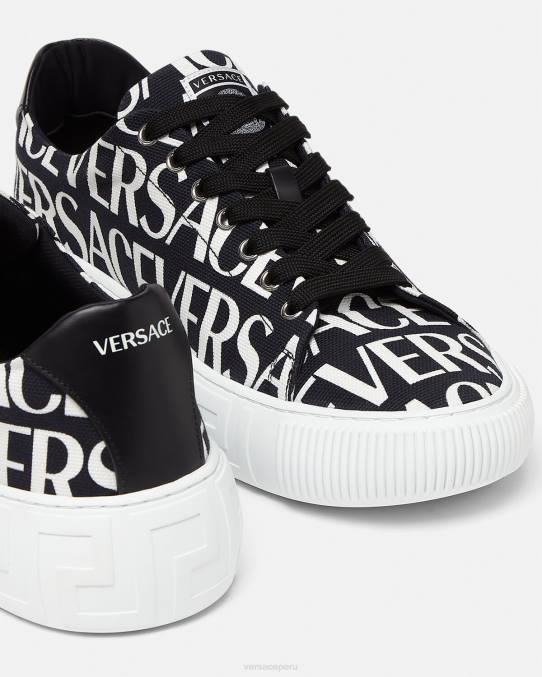 Versace zapato hombres zapatillas con greca en toda la prenda 6BPV1550 negro y estampado