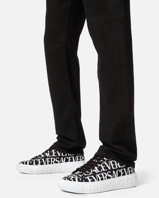 Versace zapato hombres zapatillas con greca en toda la prenda 6BPV1550 negro y estampado