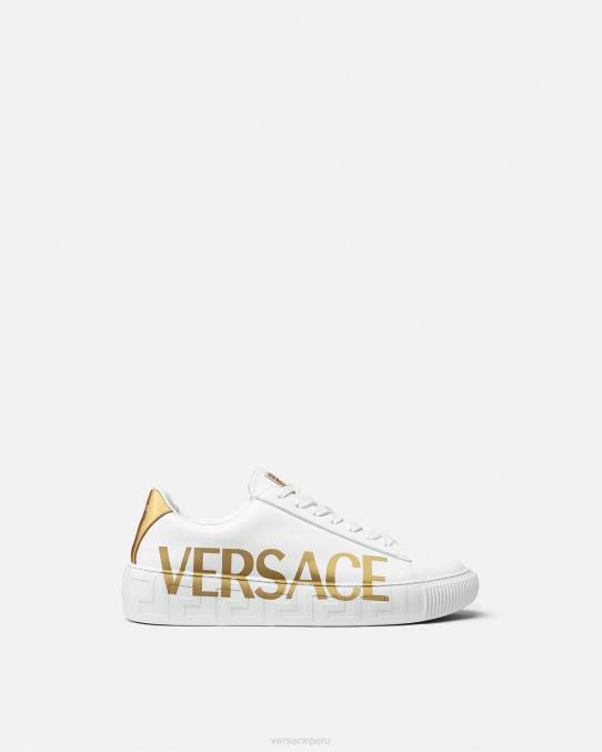 Versace zapato hombres zapatillas con logo Greca 6BPV1549 Oro blanco