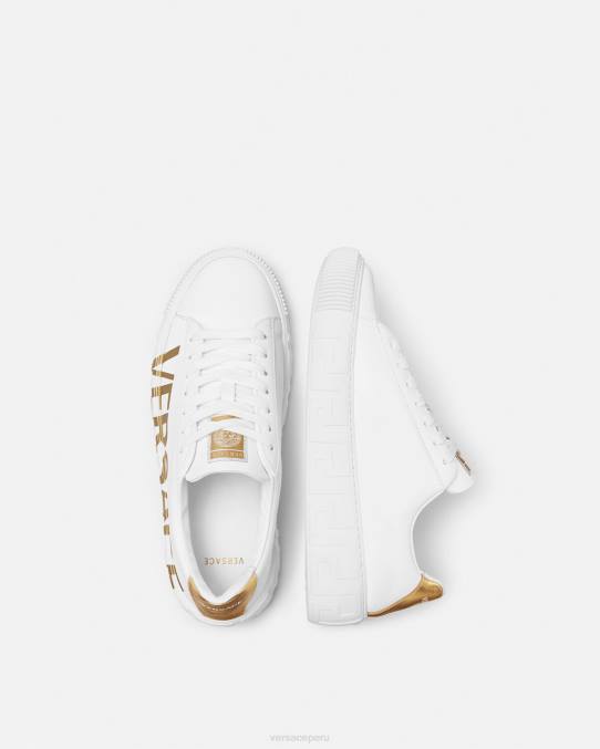Versace zapato hombres zapatillas con logo Greca 6BPV1549 Oro blanco