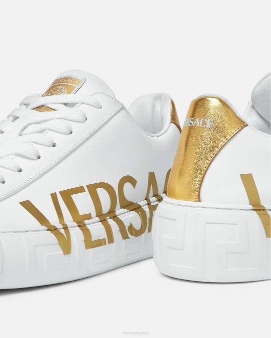 Versace zapato hombres zapatillas con logo Greca 6BPV1549 Oro blanco