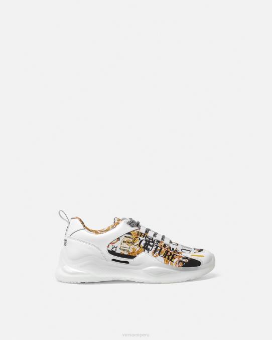 Versace zapato hombres zapatillas de alta costura con logo Levion 6BPV2456 oro y blanco