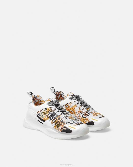 Versace zapato hombres zapatillas de alta costura con logo Levion 6BPV2456 oro y blanco