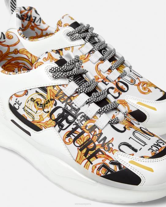 Versace zapato hombres zapatillas de alta costura con logo Levion 6BPV2456 oro y blanco