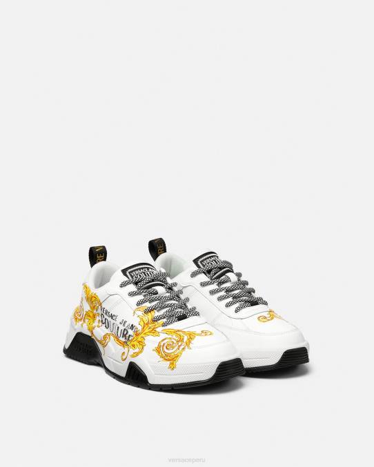 Versace zapato hombres zapatillas de alta costura con logo Stargaze 6BPV2461 oro y blanco