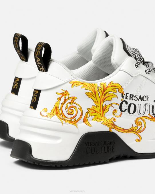 Versace zapato hombres zapatillas de alta costura con logo Stargaze 6BPV2461 oro y blanco