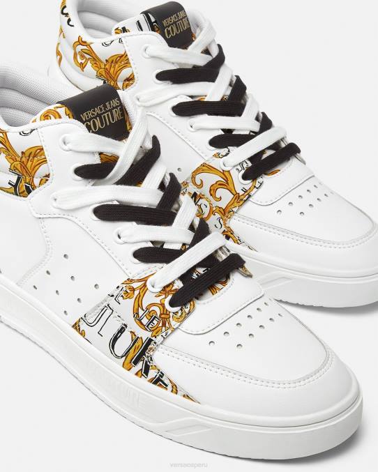 Versace zapato hombres zapatillas de alta costura con logo Starlight 6BPV2463 oro y blanco