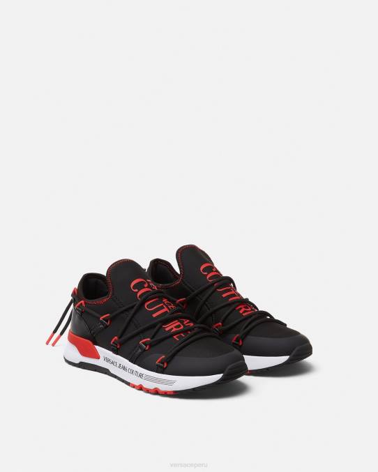 Versace zapato hombres zapatillas dinámicas 6BPV2454 negro y rojo