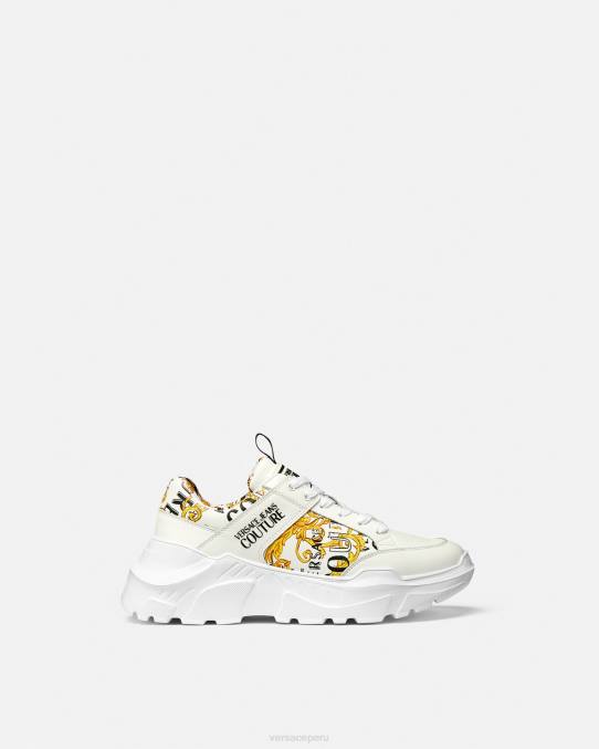 Versace zapato hombres zapatillas speedtrack de alta costura con logo 6BPV2459 oro y blanco