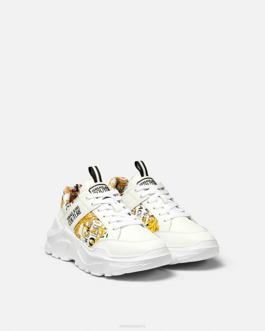 Versace zapato hombres zapatillas speedtrack de alta costura con logo 6BPV2459 oro y blanco
