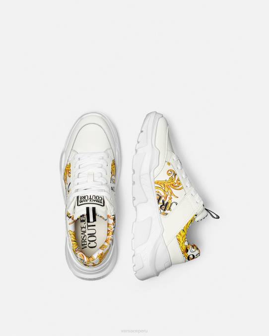 Versace zapato hombres zapatillas speedtrack de alta costura con logo 6BPV2459 oro y blanco