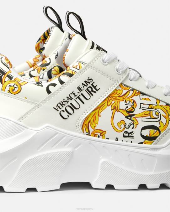 Versace zapato hombres zapatillas speedtrack de alta costura con logo 6BPV2459 oro y blanco