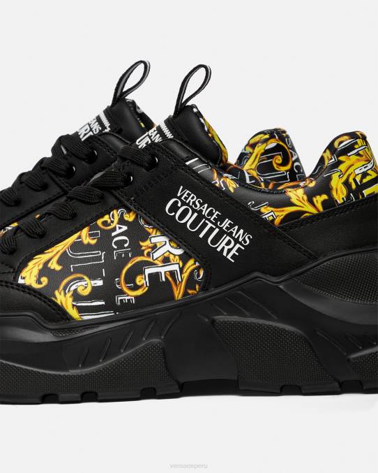 Versace zapato hombres zapatillas speedtrack de alta costura con logo 6BPV2460 oro negro