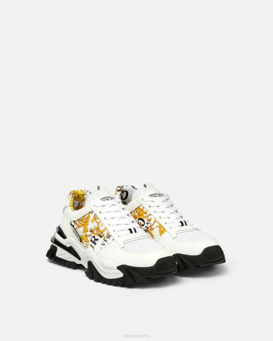 Versace zapato hombres zapatillas trail trek de alta costura con logo 6BPV2465 oro y blanco