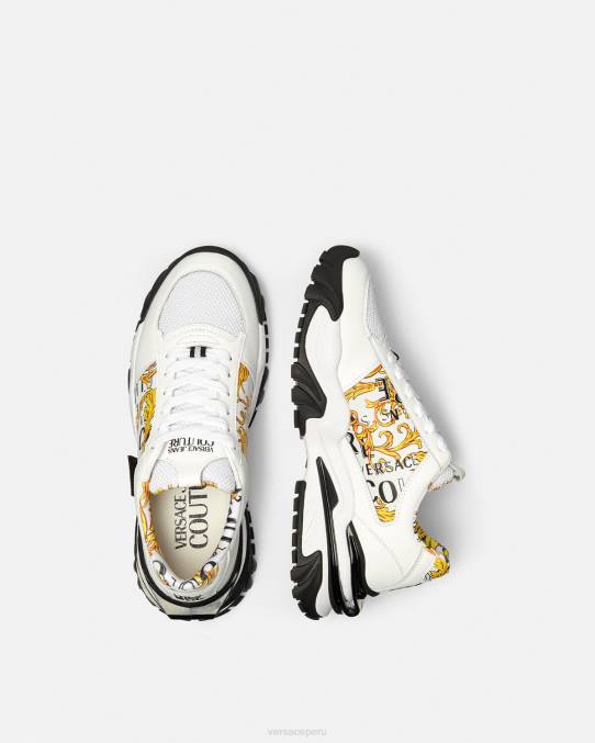 Versace zapato hombres zapatillas trail trek de alta costura con logo 6BPV2465 oro y blanco