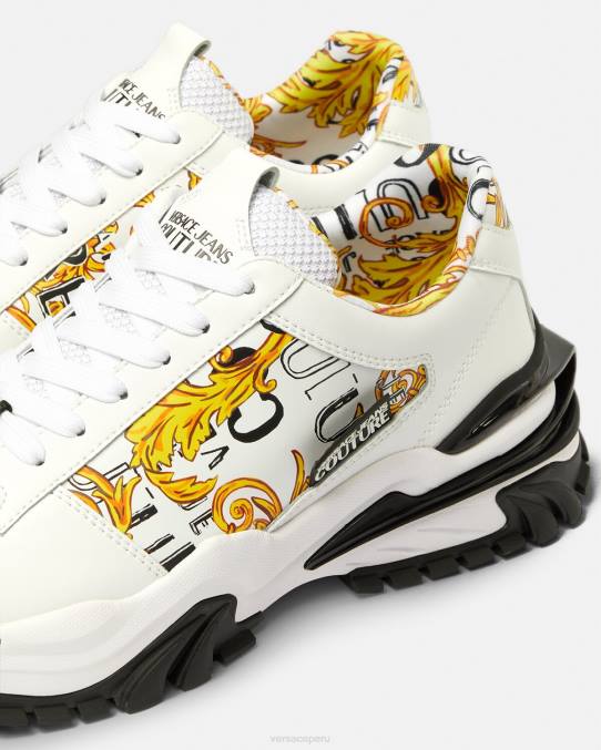 Versace zapato hombres zapatillas trail trek de alta costura con logo 6BPV2465 oro y blanco