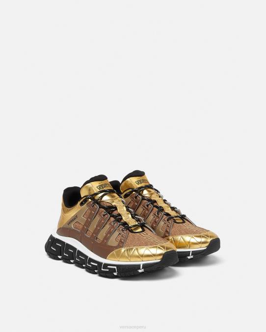 Versace zapato hombres zapatillas trigrecas 6BPV1512 marrón y dorado