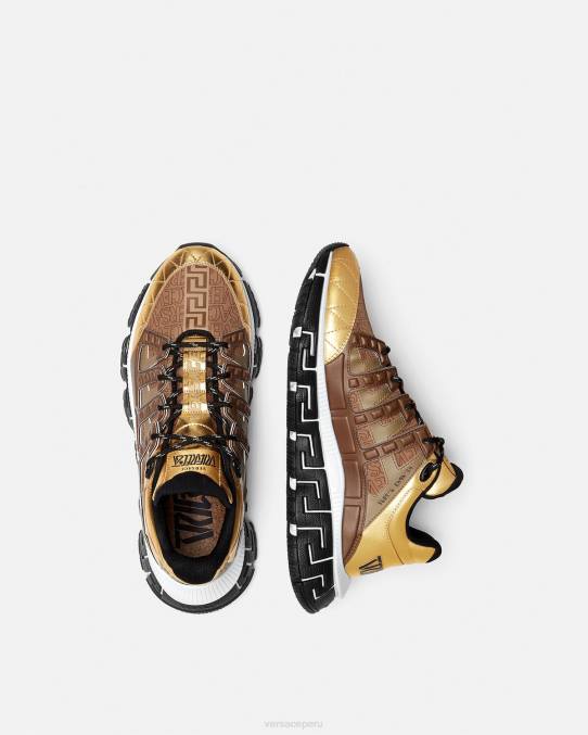 Versace zapato hombres zapatillas trigrecas 6BPV1512 marrón y dorado