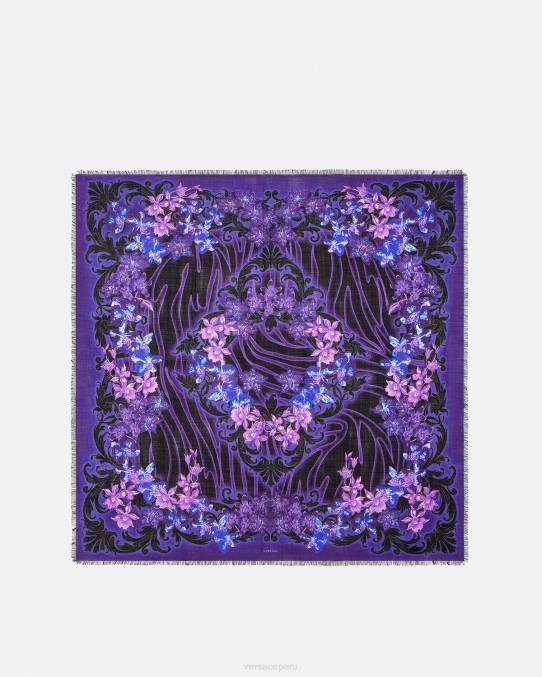Versace accesorios mujer chal orquídea barroco en mezcla de lana 6BPV924 violeta y estampado