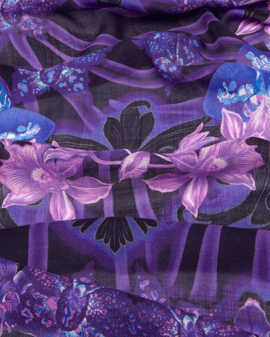 Versace accesorios mujer chal orquídea barroco en mezcla de lana 6BPV924 violeta y estampado