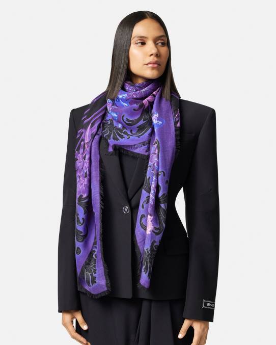 Versace accesorios mujer chal orquídea barroco en mezcla de lana 6BPV924 violeta y estampado