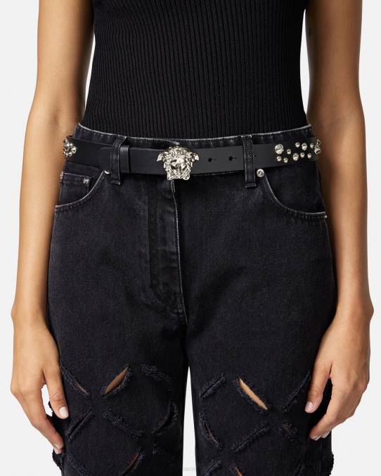 Versace accesorios mujer cinturón con motivo de medusa y pinchos 6BPV545 negro