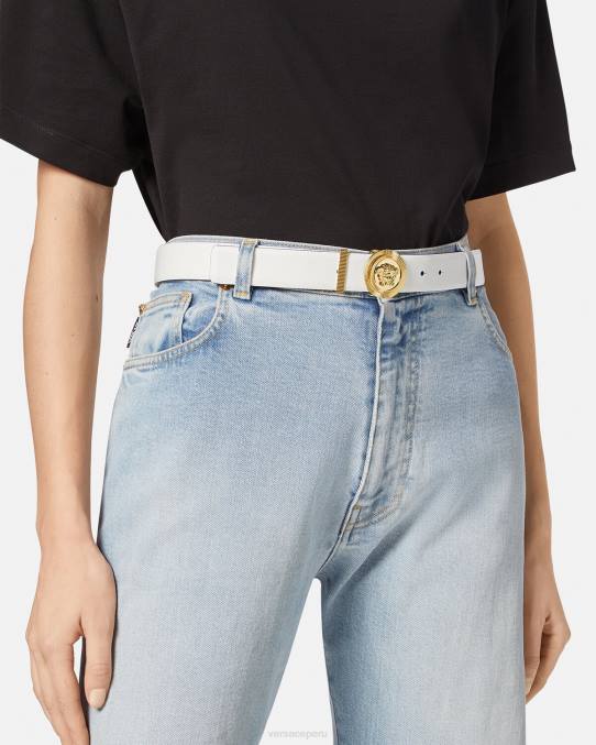 Versace accesorios mujer cinturón de cuero con medusa biggie 6BPV532 blanco
