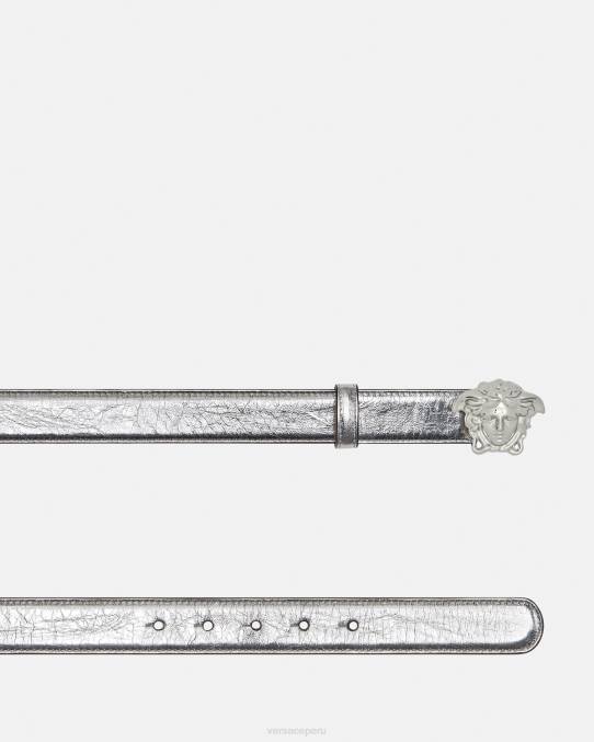 Versace accesorios mujer cinturón de piel metalizado la medusa 6BPV519 gris