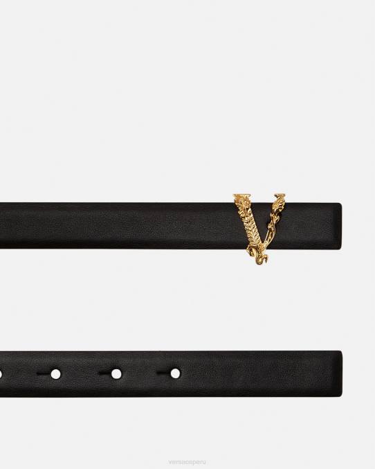 Versace accesorios mujer cinturón fino de cuero virtus 6BPV540 negro