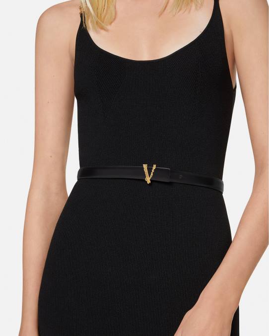 Versace accesorios mujer cinturón fino de cuero virtus 6BPV540 negro
