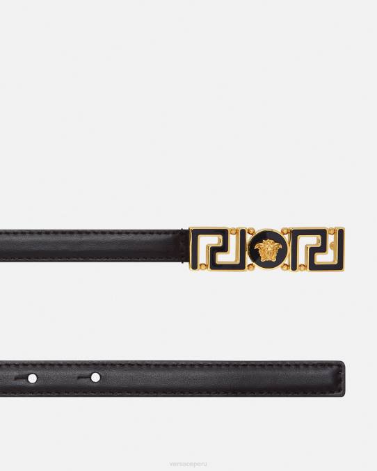 Versace accesorios mujer cinturón fino de piel con Greca Diosa 6BPV517 negro