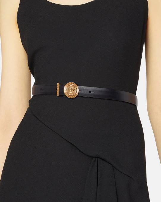 Versace accesorios mujer cinturón fino de piel con Medusa Biggie 6BPV533 negro