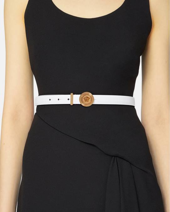Versace accesorios mujer cinturón fino de piel con Medusa Biggie 6BPV547 blanco