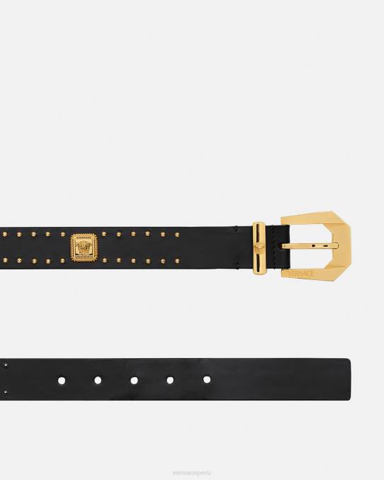 Versace accesorios mujer cinturón tradicional de piel con tachuelas y Medusa 6BPV535 negro