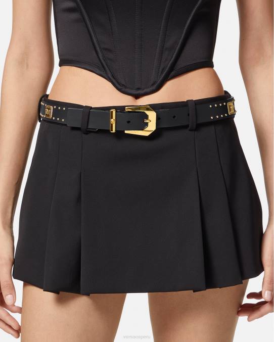 Versace accesorios mujer cinturón tradicional de piel con tachuelas y Medusa 6BPV535 negro