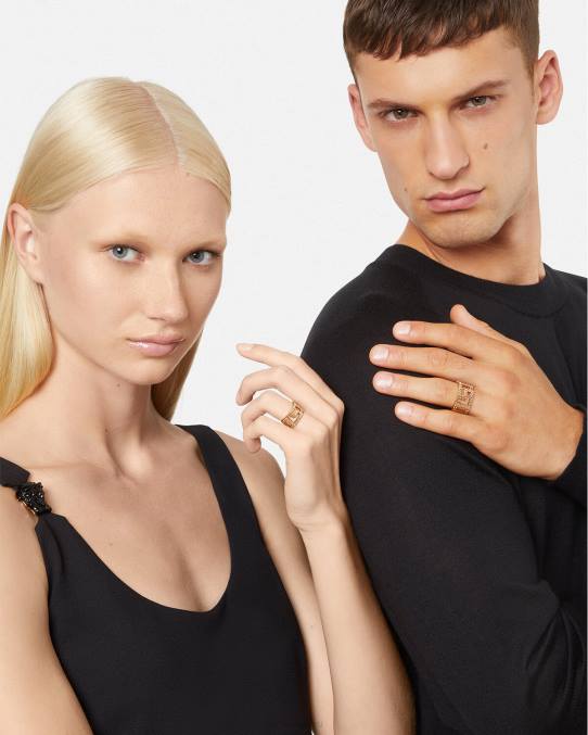 Versace accesorios mujer anillo con greca y cristal 6BPV755 oro