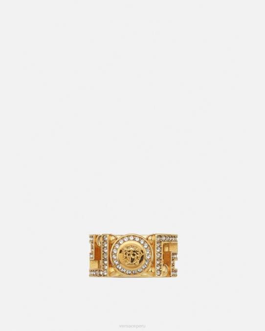 Versace accesorios mujer anillo con medusa y greca de cristal 6BPV756 oro