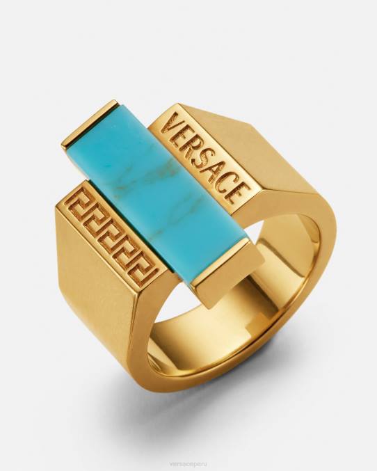 Versace accesorios mujer anillo con piedras preciosas de turquesa y greca 6BPV721 oro y turquesa