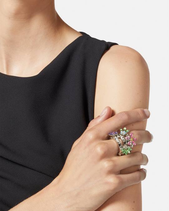 Versace accesorios mujer anillo de flor de cristal 6BPV850 plata