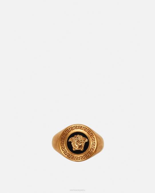 Versace accesorios mujer anillo tipo sello con Medusa esmaltada 6BPV791 oro negro