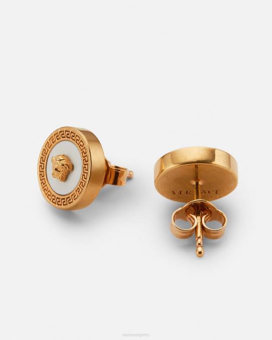 Versace accesorios mujer aretes con medusa esmaltada 6BPV790 oro y blanco