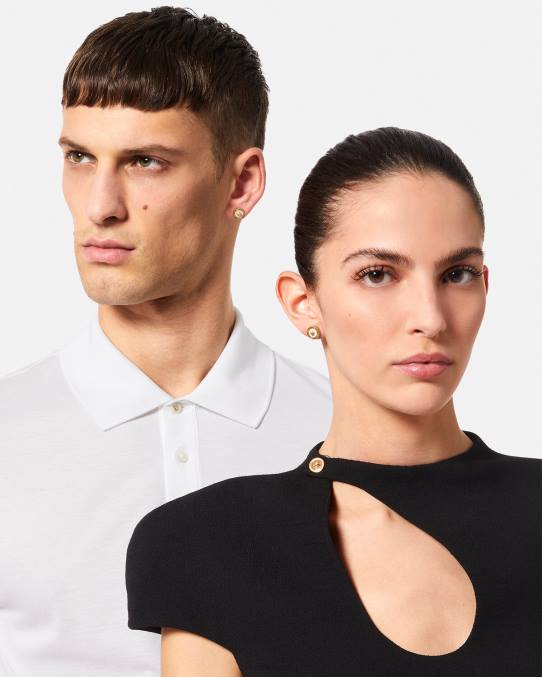 Versace accesorios mujer aretes con medusa esmaltada 6BPV790 oro y blanco