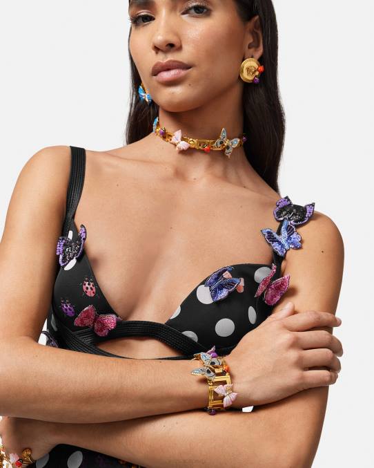 Versace accesorios mujer brazalete con mariposas de cristal 6BPV718 oro