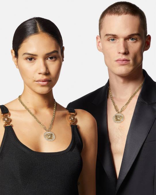 Versace accesorios mujer collar con greca y medusa de cristal 6BPV741 oro
