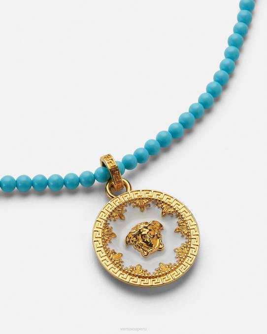 Versace accesorios mujer collar con placa de medusa y cuentas 6BPV817 turquesa