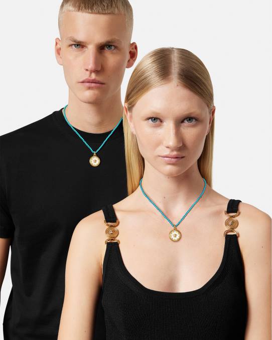 Versace accesorios mujer collar con placa de medusa y cuentas 6BPV817 turquesa